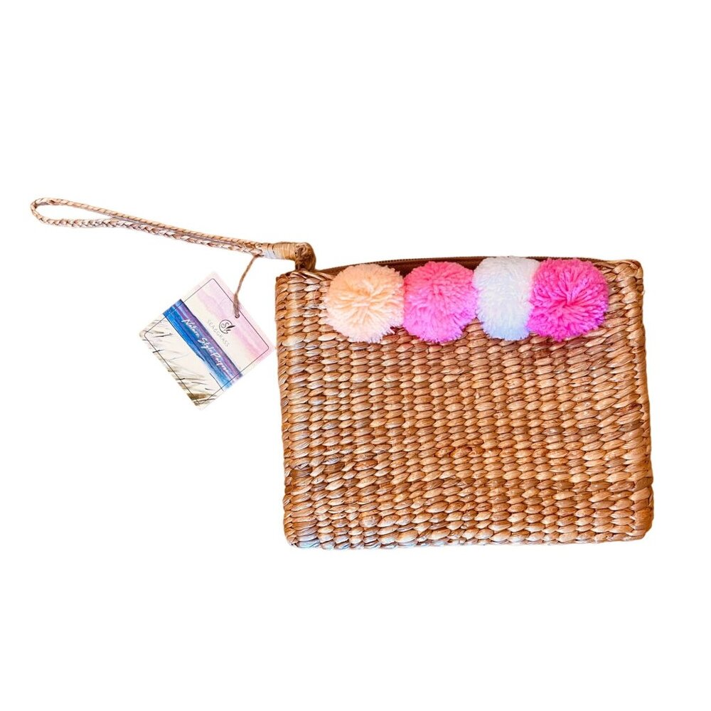 Sea and Grass Eva Wristlet Pom Pom Bag The Seagrass Clutch Bag Purse Handwoven